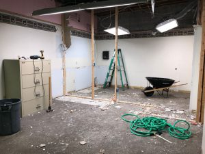 Demo of lunch room from office that is also under construction