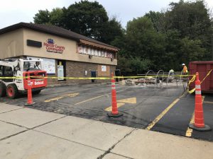 Drive thru blocked off and canopy gone