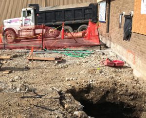 Drive-thru area being leveled