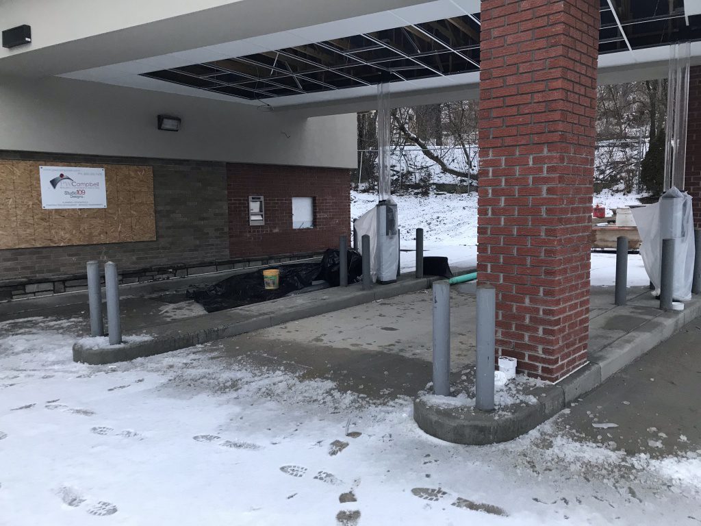 View of renovated drive-thru lanes and new canopy.